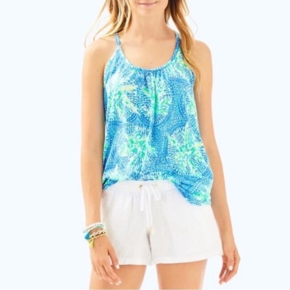 Lilly Pulitzer Lacy Tank Medium Tropic Like It's Hot Blue Greens 26782 - Picture 2 of 7